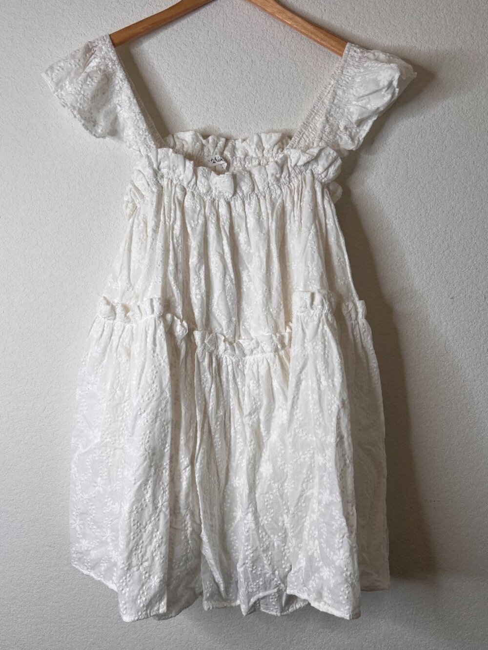 Talulah White Eyelet Ruffle Babydoll Mini Dress Small